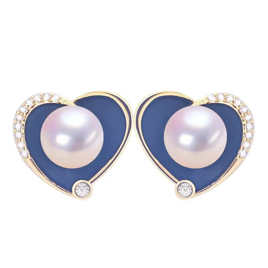 High Quality Black Heart Real Freshwater Pearl Earrings Silver Ear Needle Woman Gift - MCROONS.COM