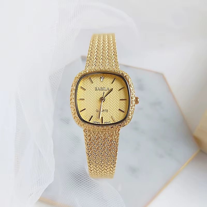 High Quality Brass Band Women Watch Square Small Dial Thin Waterproof Simple Retro Inlaid Diamonds - MCROONS.COM