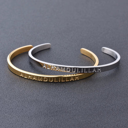 High Quality Engraved Words Logo Gold Plated Woman Mens Custom Logo Stainless Steel Bracelet Gold Cuff Bangle - MCROONS.COM