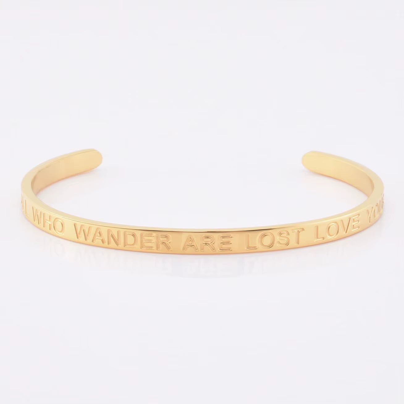 High Quality Engraved Words Logo Gold Plated Woman Mens Custom Logo Stainless Steel Bracelet Gold Cuff Bangle - MCROONS.COM