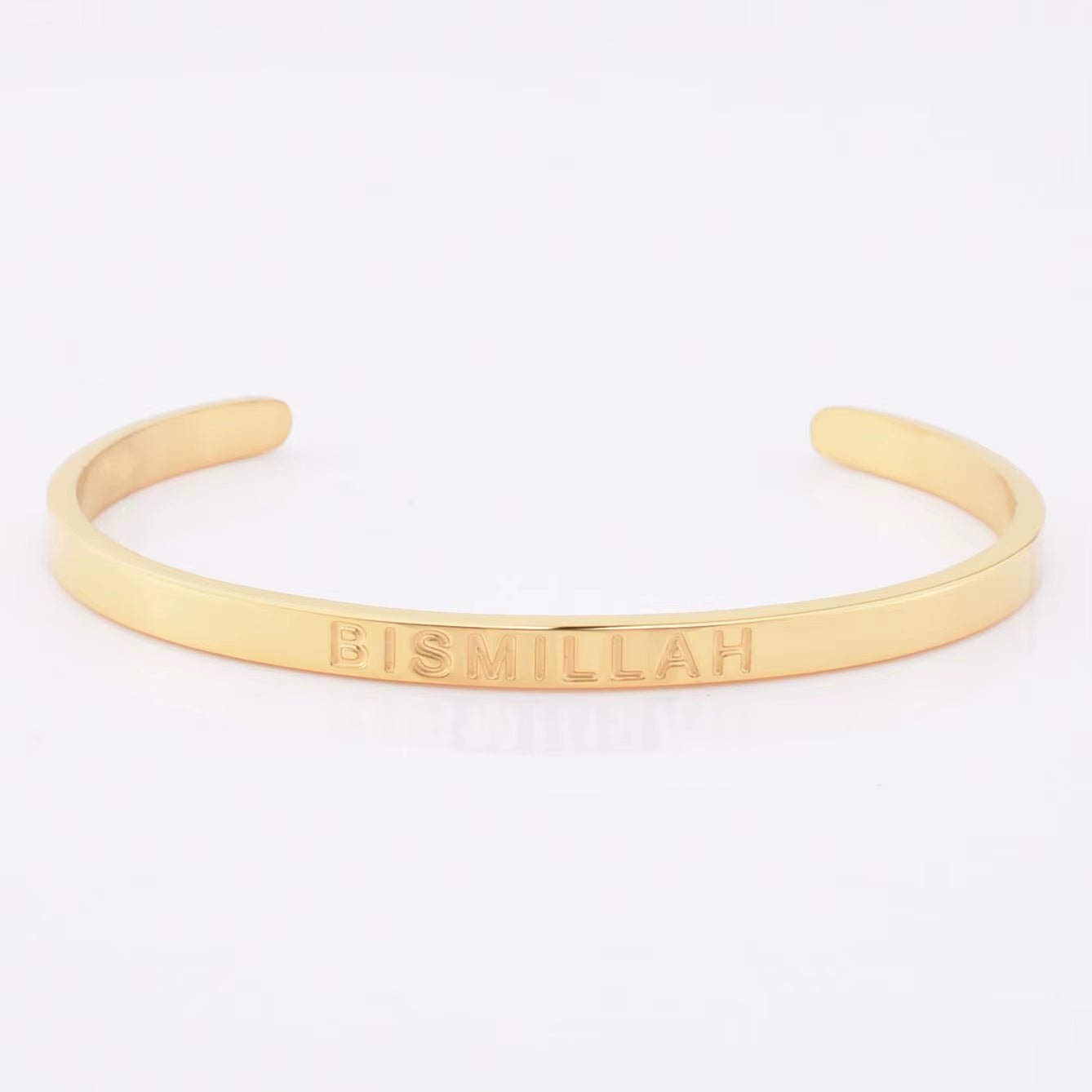 High Quality Engraved Words Logo Gold Plated Woman Mens Custom Logo Stainless Steel Bracelet Gold Cuff Bangle - MCROONS.COM