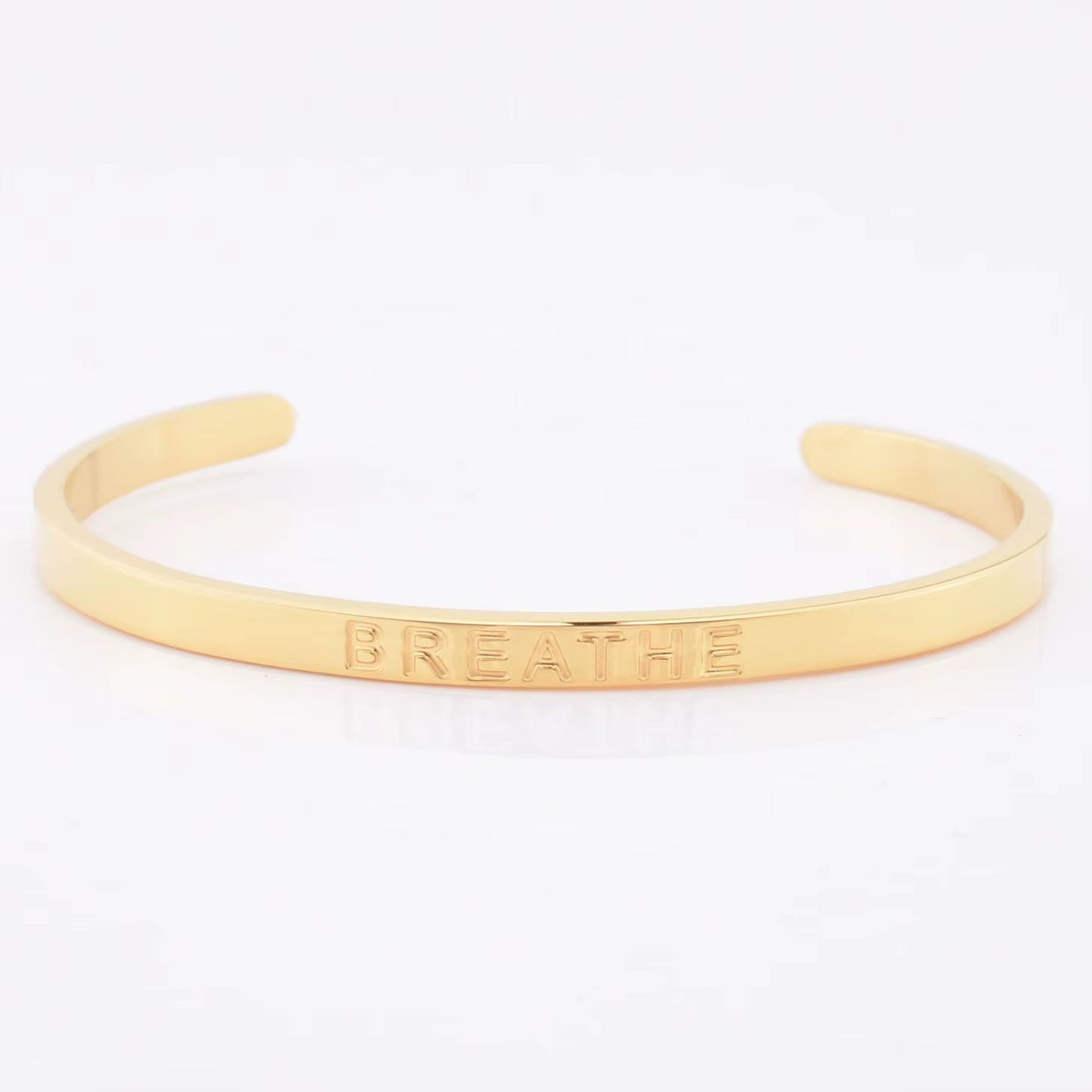 High Quality Engraved Words Logo Gold Plated Woman Mens Custom Logo Stainless Steel Bracelet Gold Cuff Bangle - MCROONS.COM