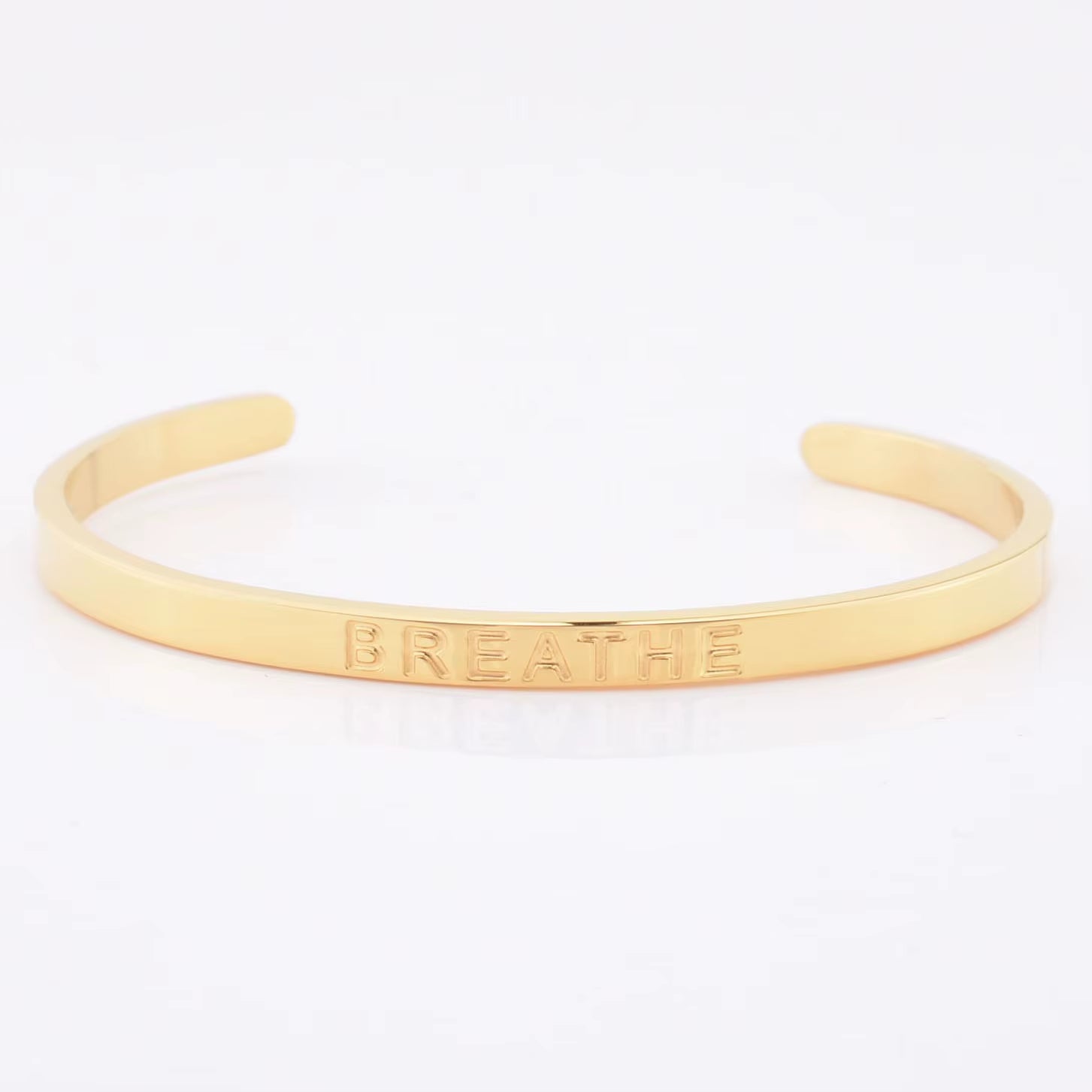 High Quality Engraved Words Logo Gold Plated Woman Mens Custom Logo Stainless Steel Bracelet Gold Cuff Bangle - MCROONS.COM