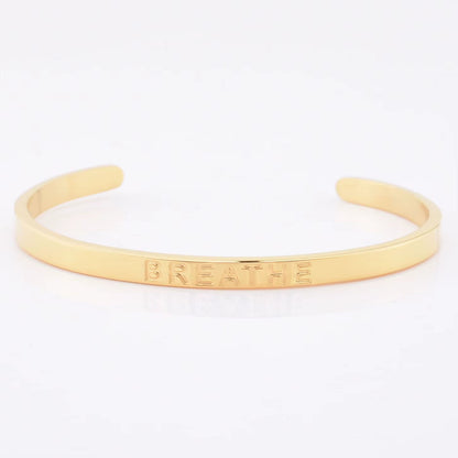 High Quality Engraved Words Logo Gold Plated Woman Mens Custom Logo Stainless Steel Bracelet Gold Cuff Bangle - MCROONS.COM
