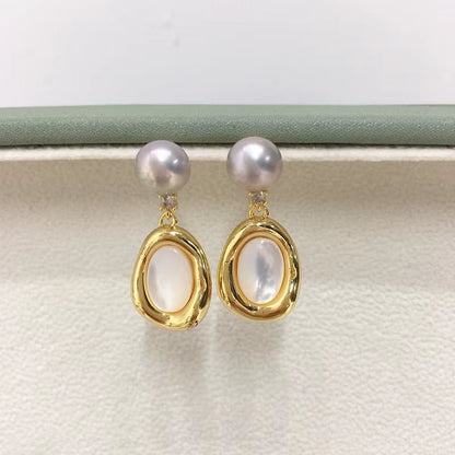 High Quality S925 Silver Needle Luxury Sea Shell Pearl Jewelry Freshwater Pearl Stud Earrings for Women - MCROONS.COM