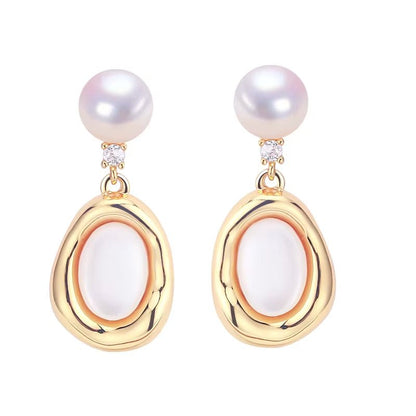 High Quality S925 Silver Needle Luxury Sea Shell Pearl Jewelry Freshwater Pearl Stud Earrings for Women - MCROONS.COM