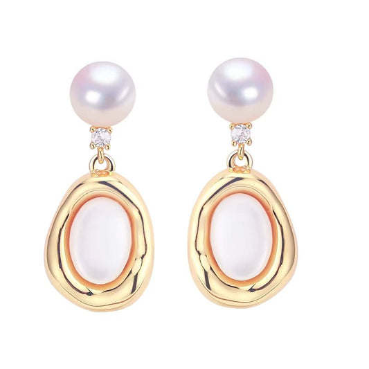 High Quality S925 Silver Needle Luxury Sea Shell Pearl Jewelry Freshwater Pearl Stud Earrings for Women - MCROONS.COM