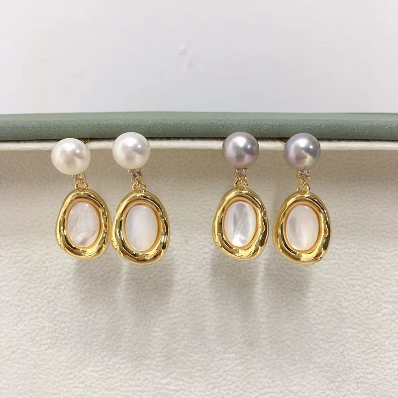 High Quality S925 Silver Needle Luxury Sea Shell Pearl Jewelry Freshwater Pearl Stud Earrings for Women - MCROONS.COM