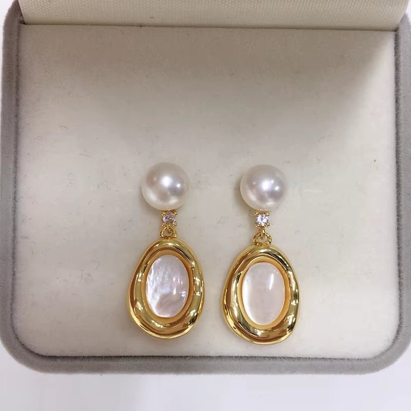 High Quality S925 Silver Needle Luxury Sea Shell Pearl Jewelry Freshwater Pearl Stud Earrings for Women - MCROONS.COM