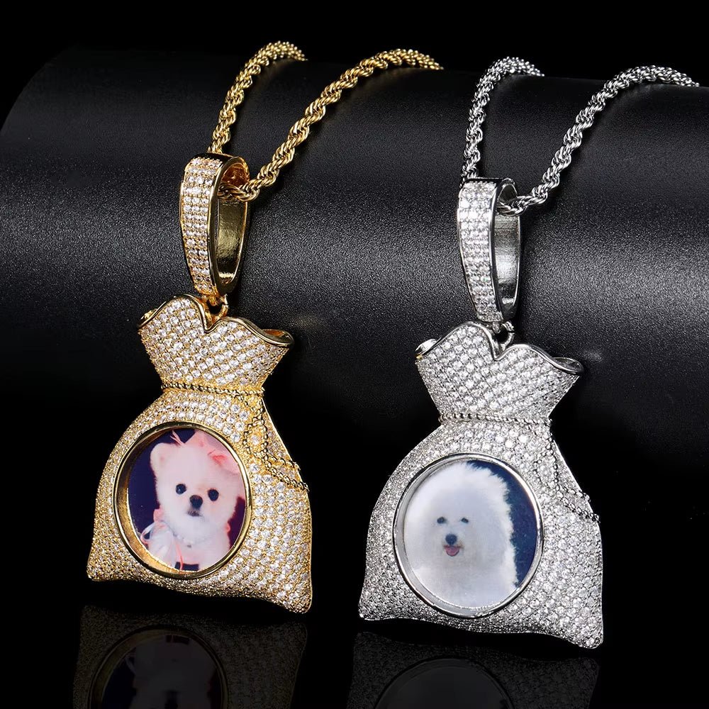 Hip Hop Customized 18K Gold Plated Picture Pendant Creative DIY Silver Men Women'S Purse Modeling Necklace Photo Pendants - MCROONS.COM