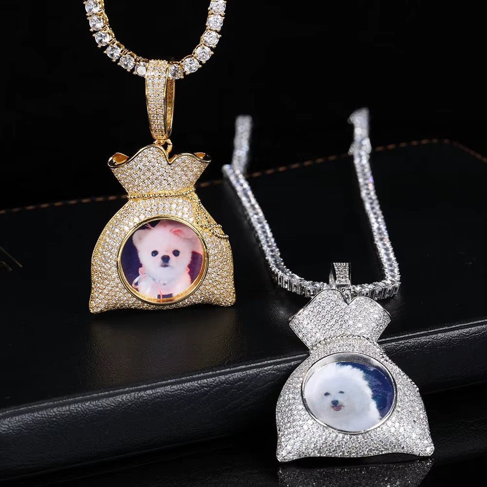 Hip Hop Customized 18K Gold Plated Picture Pendant Creative DIY Silver Men Women'S Purse Modeling Necklace Photo Pendants - MCROONS.COM