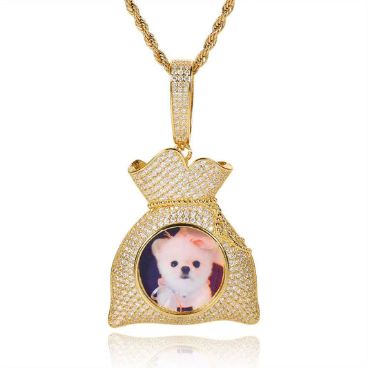 Hip Hop Customized 18K Gold Plated Picture Pendant Creative DIY Silver Men Women'S Purse Modeling Necklace Photo Pendants - MCROONS.COM