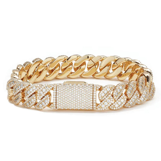 Hip Hop Fine Jewelry 14Mm Cuban Link Bracelet Iced Out VVS Moissanite 925 Silver Miami Chain Luxury - MCROONS.COM