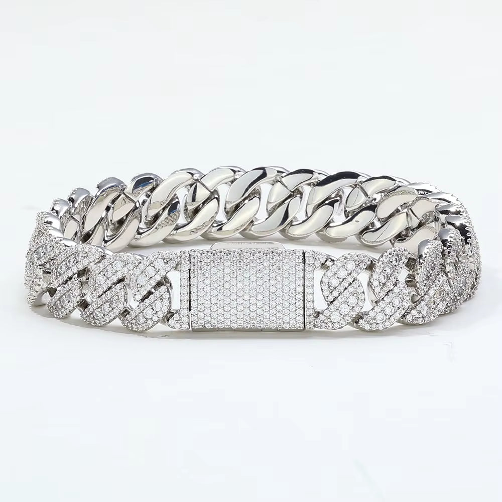 Hip Hop Fine Jewelry 14Mm Cuban Link Bracelet Iced Out VVS Moissanite 925 Silver Miami Chain Luxury - MCROONS.COM