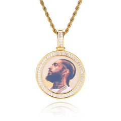 Hip Hop Jewelry CZ Custom Free Rope Chain round Picture Pendant Custom Baguette Diamond Photo Pendants