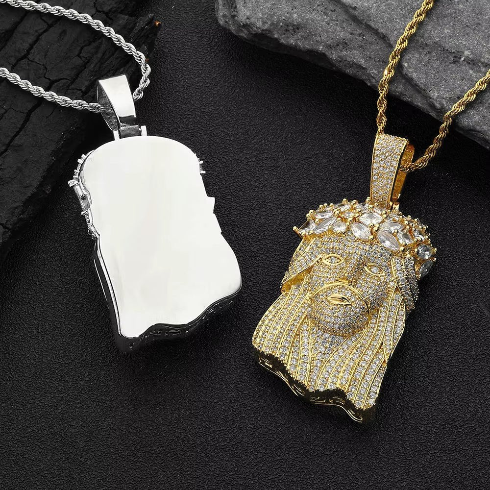 Hip Hop Jewelry Iced Out Diamond Charm Pendant Gold Silver Plated Claw Setting Zircon Wreath Jesus Head Pendant for Women - MCROONS.COM