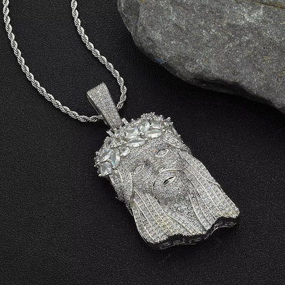 Hip Hop Jewelry Iced Out Diamond Charm Pendant Gold Silver Plated Claw Setting Zircon Wreath Jesus Head Pendant for Women - MCROONS.COM
