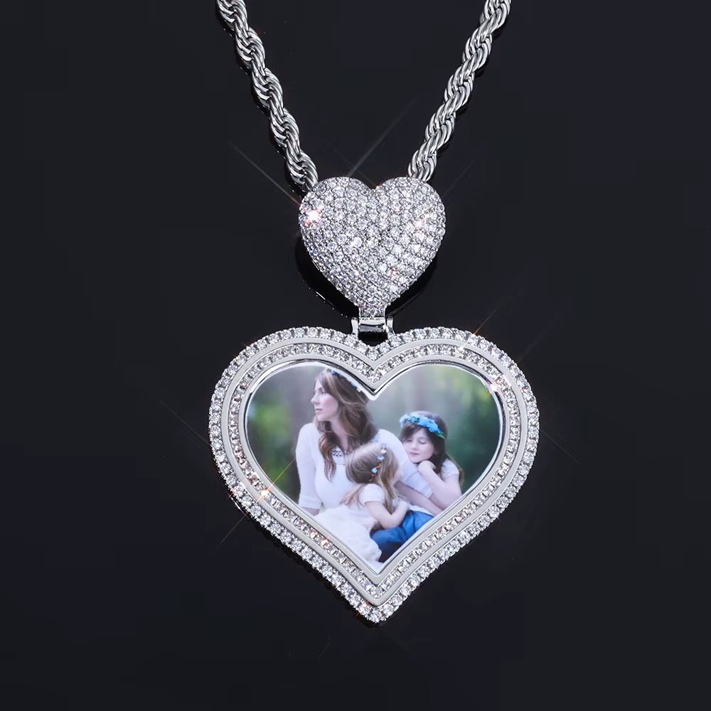 Hot Sale Heart Hook Picture Memory Medallions Pendants Hiphop Bling Cubic Zircon Heart Photo Pendant Jewelry - MCROONS.COM