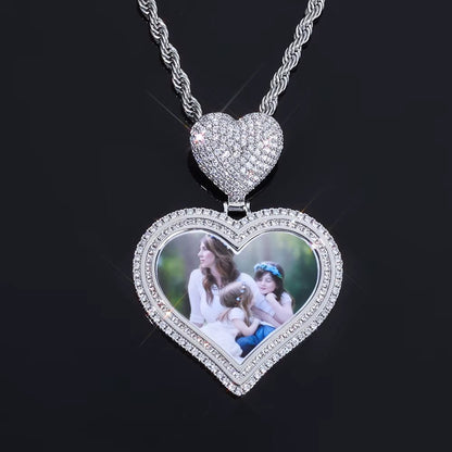 Hot Sale Heart Hook Picture Memory Medallions Pendants Hiphop Bling Cubic Zircon Heart Photo Pendant Jewelry - MCROONS.COM