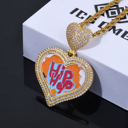 Hot Sale Heart Hook Picture Memory Medallions Pendants Hiphop Bling Cubic Zircon Heart Photo Pendant Jewelry - MCROONS.COM