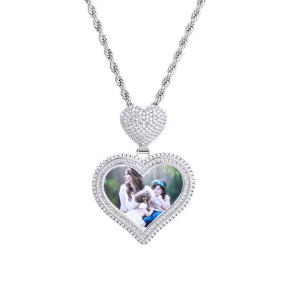 Hot Sale Heart Hook Picture Memory Medallions Pendants Hiphop Bling Cubic Zircon Heart Photo Pendant Jewelry - MCROONS.COM