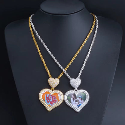 Hot Sale Heart Hook Picture Memory Medallions Pendants Hiphop Bling Cubic Zircon Heart Photo Pendant Jewelry - MCROONS.COM