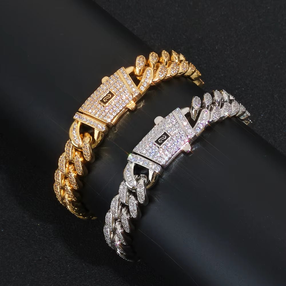 Iced Out 925 Silver Bracelet 12Mm Width VVS Moissanite Cuban Link Chain Mens Bling Hip Hop Luxury Jewelry - MCROONS.COM