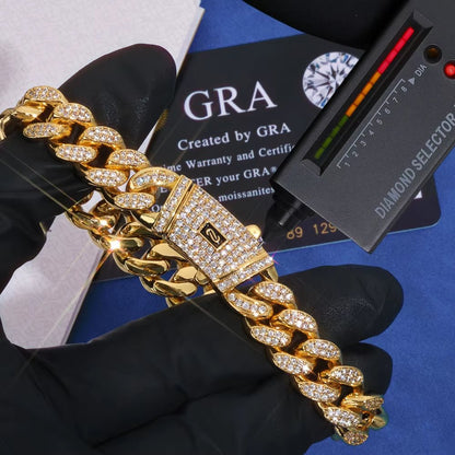 Iced Out 925 Silver Bracelet 12Mm Width VVS Moissanite Cuban Link Chain Mens Bling Hip Hop Luxury Jewelry - MCROONS.COM