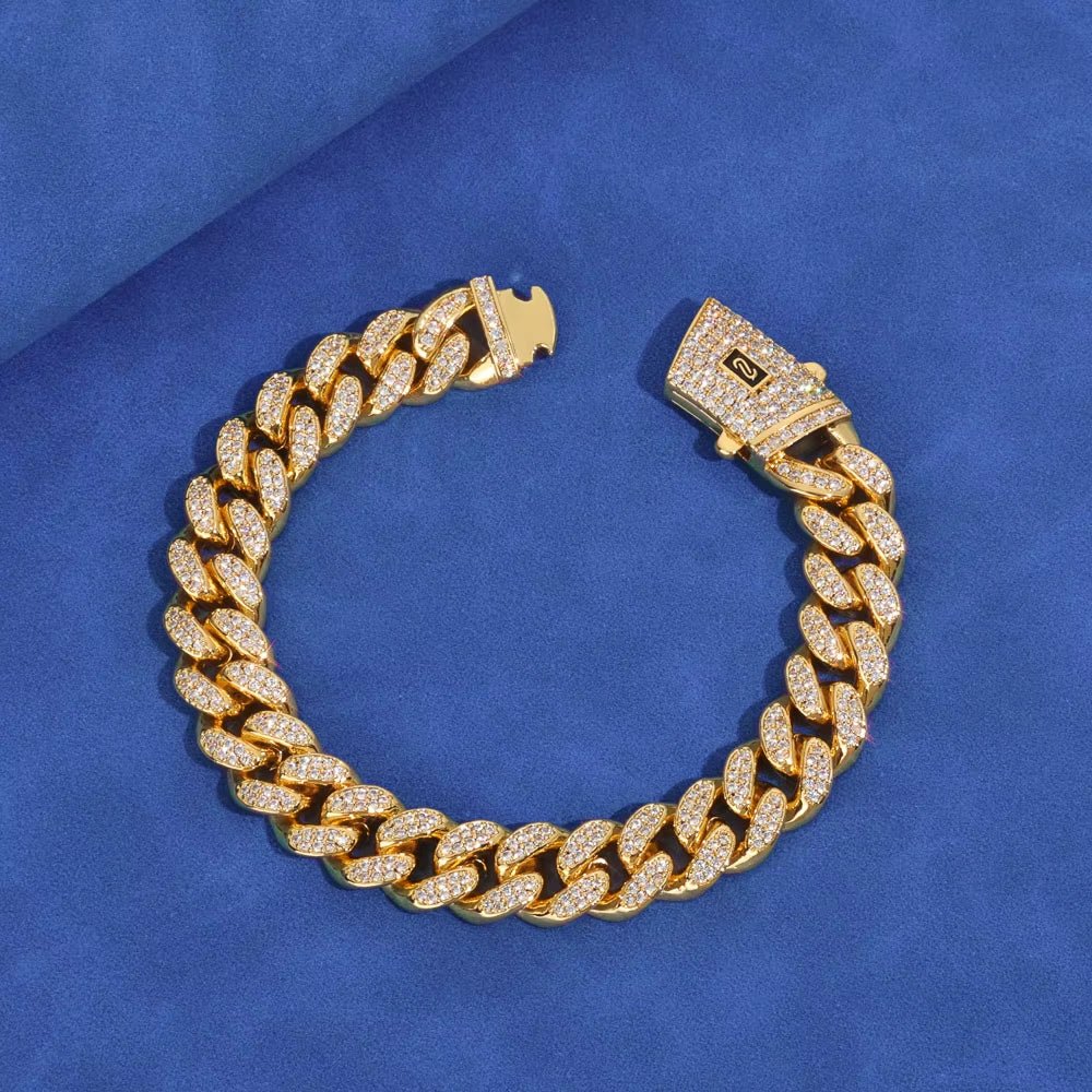 Iced Out 925 Silver Bracelet 12Mm Width VVS Moissanite Cuban Link Chain Mens Bling Hip Hop Luxury Jewelry - MCROONS.COM