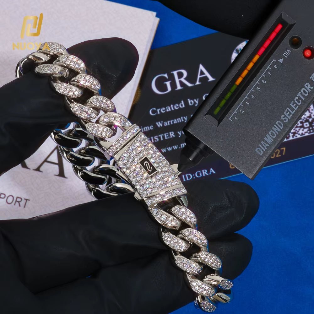 Iced Out 925 Silver Bracelet 12Mm Width VVS Moissanite Cuban Link Chain Mens Bling Hip Hop Luxury Jewelry - MCROONS.COM