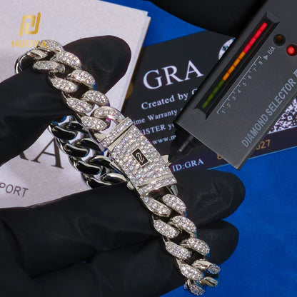 Iced Out 925 Silver Bracelet 12Mm Width VVS Moissanite Cuban Link Chain Mens Bling Hip Hop Luxury Jewelry - MCROONS.COM