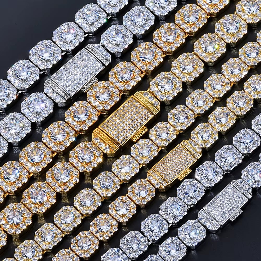 Iced Out Zircon Bracelet Gold Plated 10/12Mm Clustered Tennis Chain Women Hip Hop Bling Jewelry - MCROONS.COM