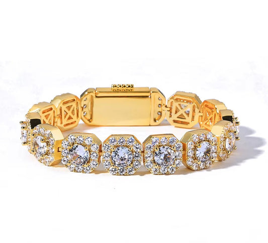 Iced Out Zircon Bracelet Gold Plated 10/12Mm Clustered Tennis Chain Women Hip Hop Bling Jewelry - MCROONS.COM