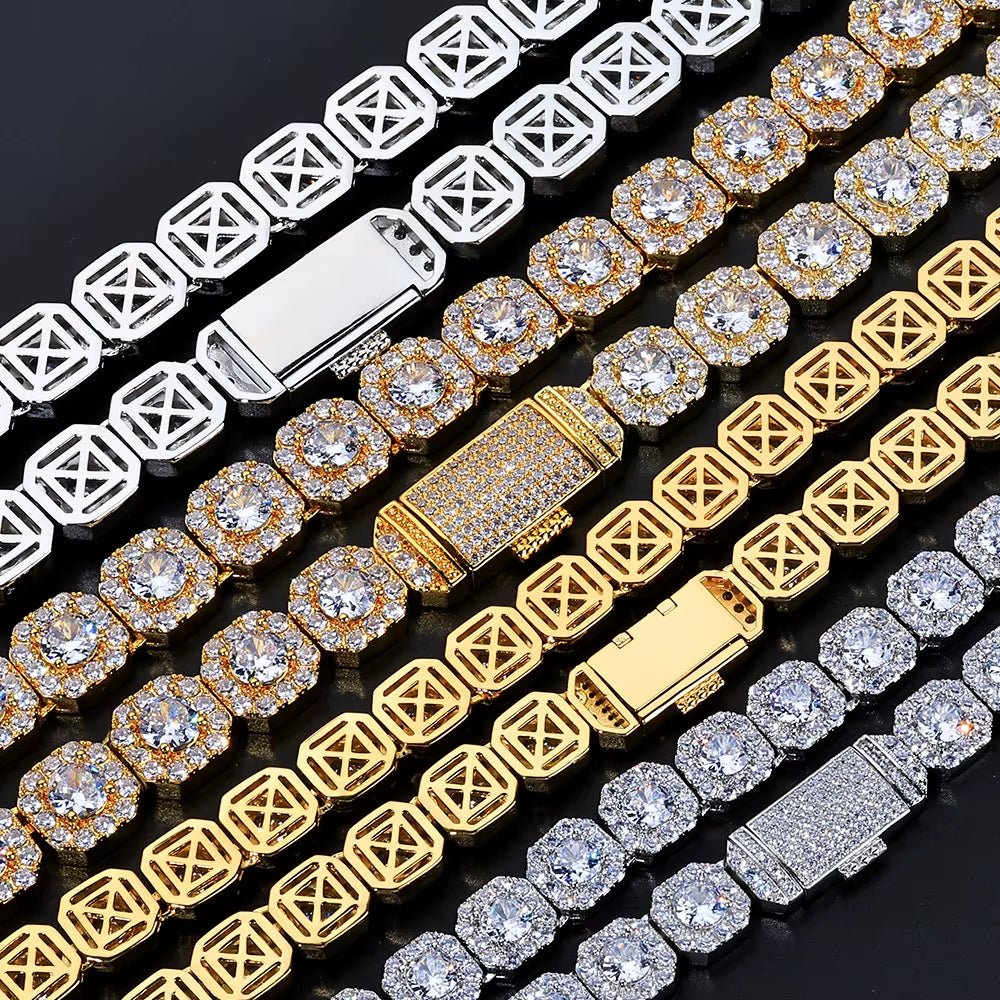 Iced Out Zircon Bracelet Gold Plated 10/12Mm Clustered Tennis Chain Women Hip Hop Bling Jewelry - MCROONS.COM
