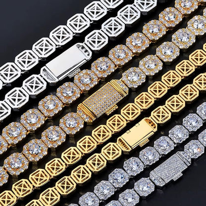 Iced Out Zircon Bracelet Gold Plated 10/12Mm Clustered Tennis Chain Women Hip Hop Bling Jewelry - MCROONS.COM