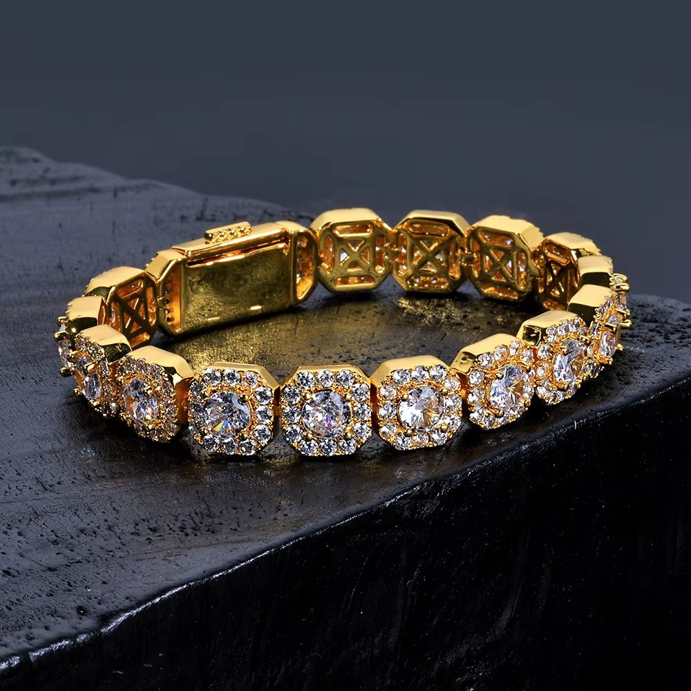 Iced Out Zircon Bracelet Gold Plated 10/12Mm Clustered Tennis Chain Women Hip Hop Bling Jewelry - MCROONS.COM