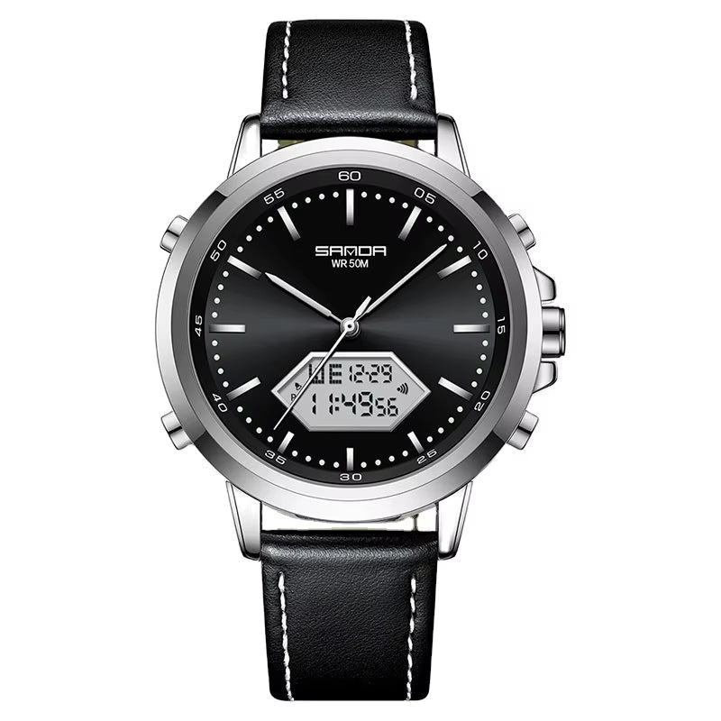 Innovation SANDA Irregular Hexagonal Triple Needle 12/24 Hours Sports Watches Men Wrist Waterproof Digital Trendy Texture - MCROONS.COM