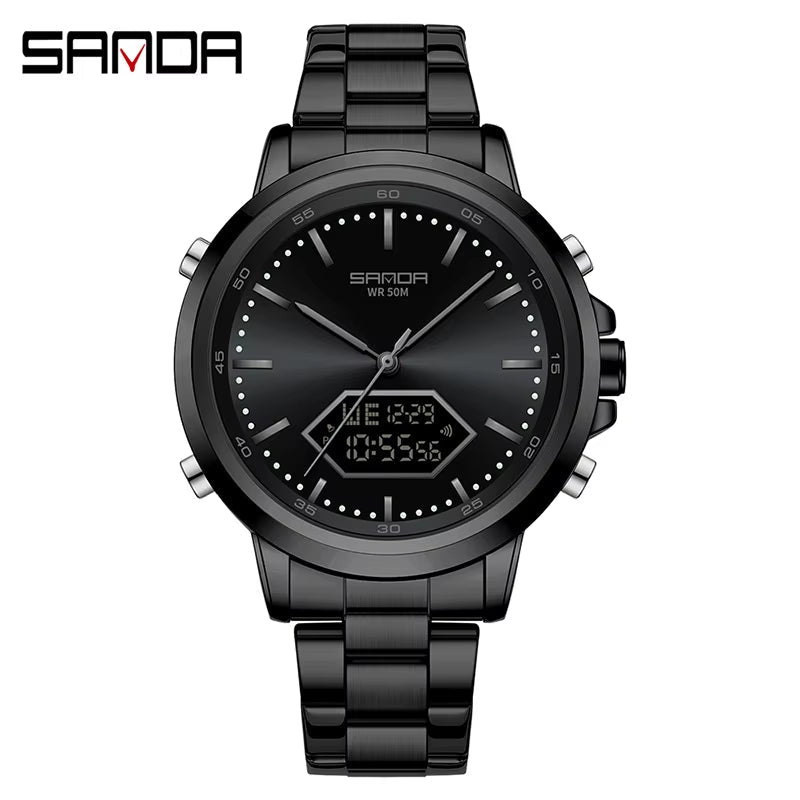 Innovation SANDA Irregular Hexagonal Triple Needle 12/24 Hours Sports Watches Men Wrist Waterproof Digital Trendy Texture - MCROONS.COM