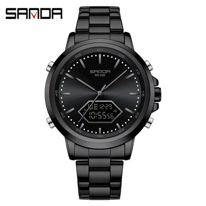 Innovation SANDA Irregular Hexagonal Triple Needle 12/24 Hours Sports Watches Men Wrist Waterproof Digital Trendy Texture - MCROONS.COM