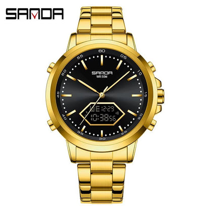 Innovation SANDA Irregular Hexagonal Triple Needle 12/24 Hours Sports Watches Men Wrist Waterproof Digital Trendy Texture - MCROONS.COM