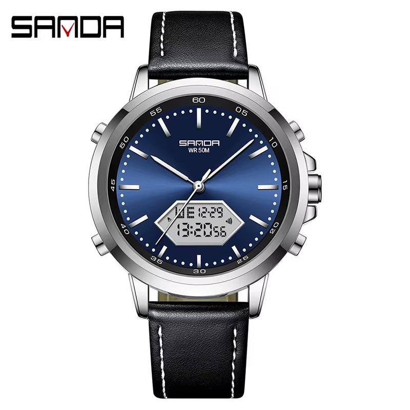 Innovation SANDA Irregular Hexagonal Triple Needle 12/24 Hours Sports Watches Men Wrist Waterproof Digital Trendy Texture - MCROONS.COM