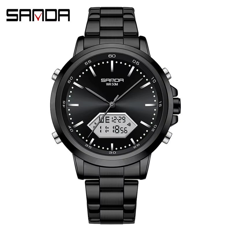 Innovation SANDA Irregular Hexagonal Triple Needle 12/24 Hours Sports Watches Men Wrist Waterproof Digital Trendy Texture - MCROONS.COM