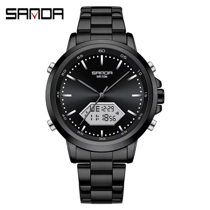Innovation SANDA Irregular Hexagonal Triple Needle 12/24 Hours Sports Watches Men Wrist Waterproof Digital Trendy Texture - MCROONS.COM