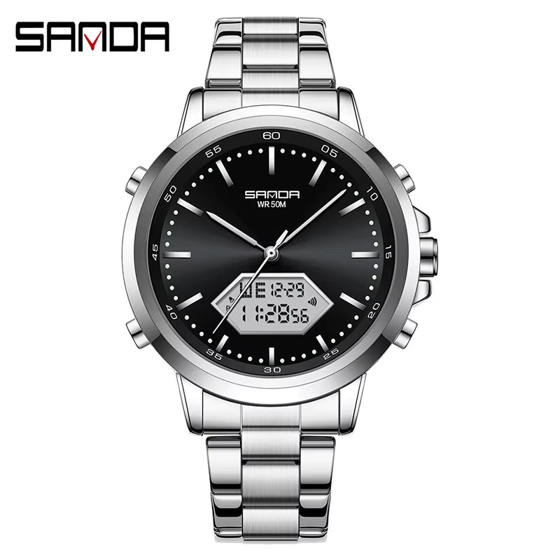 Innovation SANDA Irregular Hexagonal Triple Needle 12/24 Hours Sports Watches Men Wrist Waterproof Digital Trendy Texture - MCROONS.COM