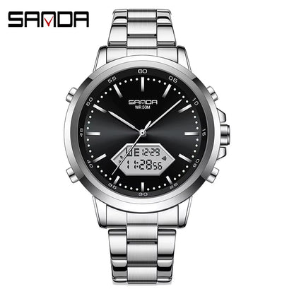 Innovation SANDA Irregular Hexagonal Triple Needle 12/24 Hours Sports Watches Men Wrist Waterproof Digital Trendy Texture - MCROONS.COM