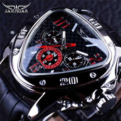 JARAGAR GMT951 Sport Racing Design Geometric Triangle Pilot Genuine Leather Men Mechanical Watch Luxury Automatic Wristwatches - MCROONS.COM