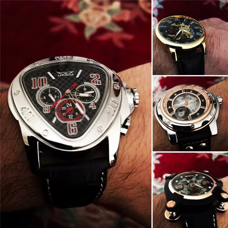 JARAGAR GMT951 Sport Racing Design Geometric Triangle Pilot Genuine Leather Men Mechanical Watch Luxury Automatic Wristwatches - MCROONS.COM