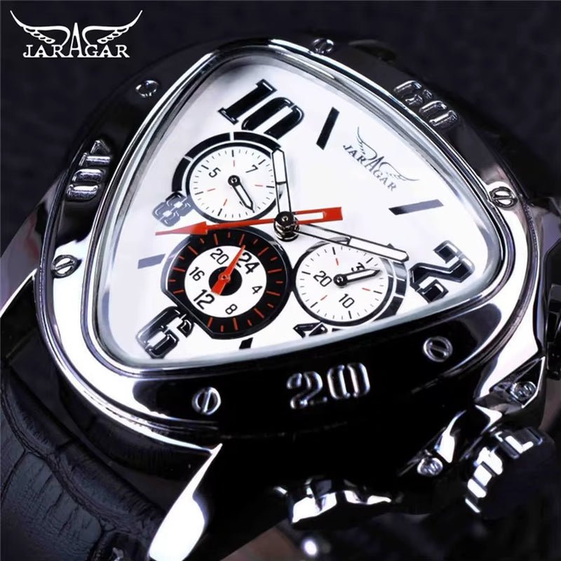 JARAGAR GMT951 Sport Racing Design Geometric Triangle Pilot Genuine Leather Men Mechanical Watch Luxury Automatic Wristwatches - MCROONS.COM