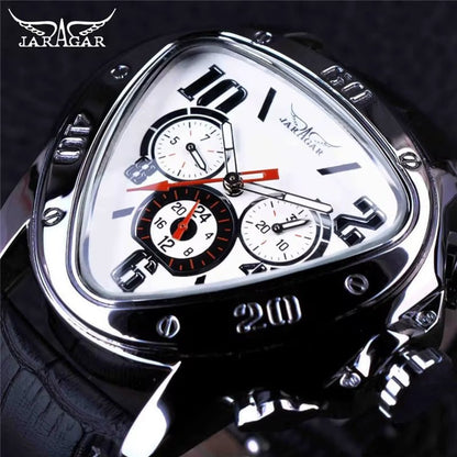 JARAGAR GMT951 Sport Racing Design Geometric Triangle Pilot Genuine Leather Men Mechanical Watch Luxury Automatic Wristwatches - MCROONS.COM