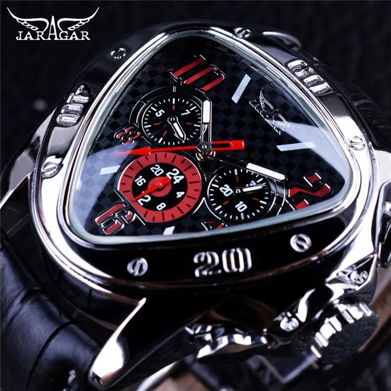 JARAGAR GMT951 Sport Racing Design Geometric Triangle Pilot Genuine Leather Men Mechanical Watch Luxury Automatic Wristwatches - MCROONS.COM